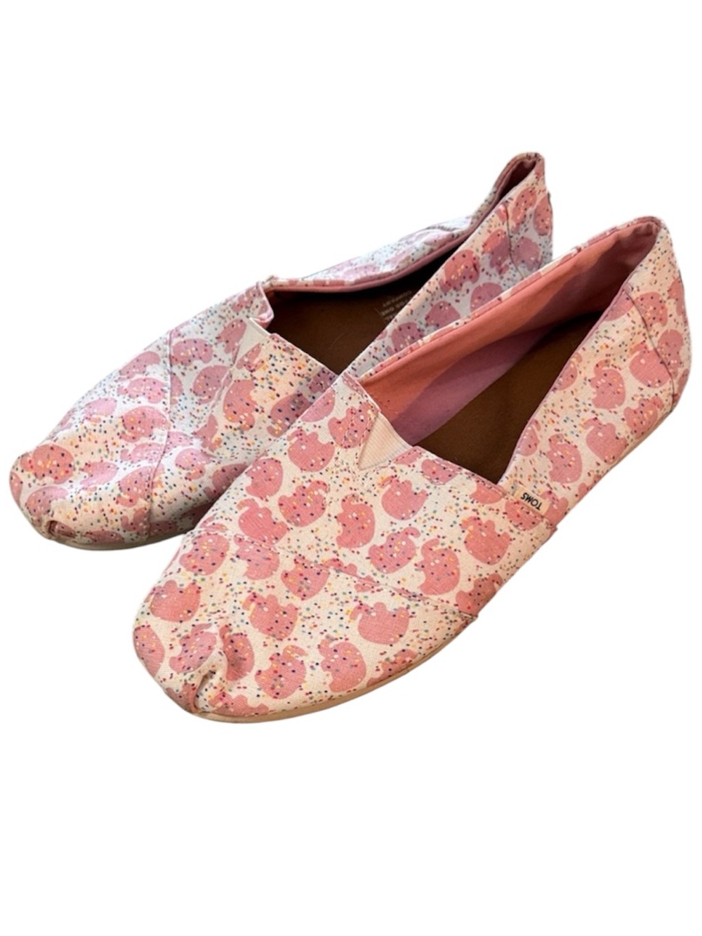 TOMS Pink Sprinkle Cookie Print Slip-On Flats Women’s 9.5 | Casual Canvas Shoes
